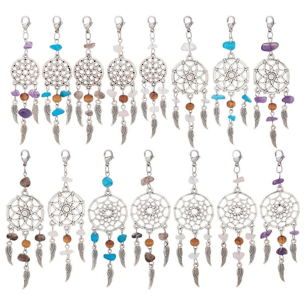 4525 30 Pcs Dreamcatcher Charms, Natural Gemstone Chips Embellished Alloy